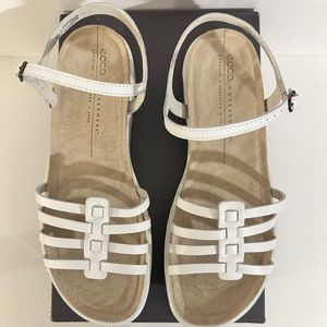 ECCO White Strap Sandals with Cork Design in Heel